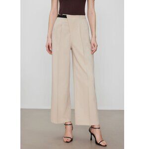 NEW Cider Asymmetric Straight Leg Trousers Women's Size Large Belted Khaki Work